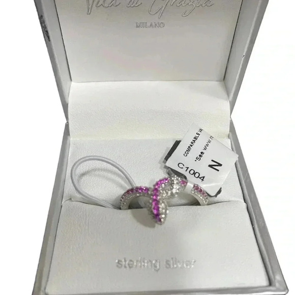 Vita di Grazia Milano 925 Sterling Silver Snake Ring Pink Cubic Zirconia Diamond - Picture 5 of 10